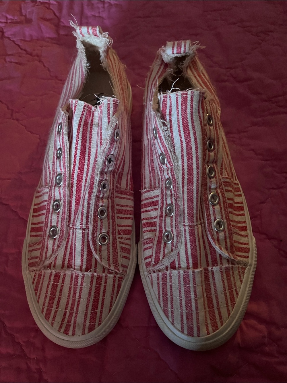 Corkys Red and White Striped Slip-On Sneakers size 10